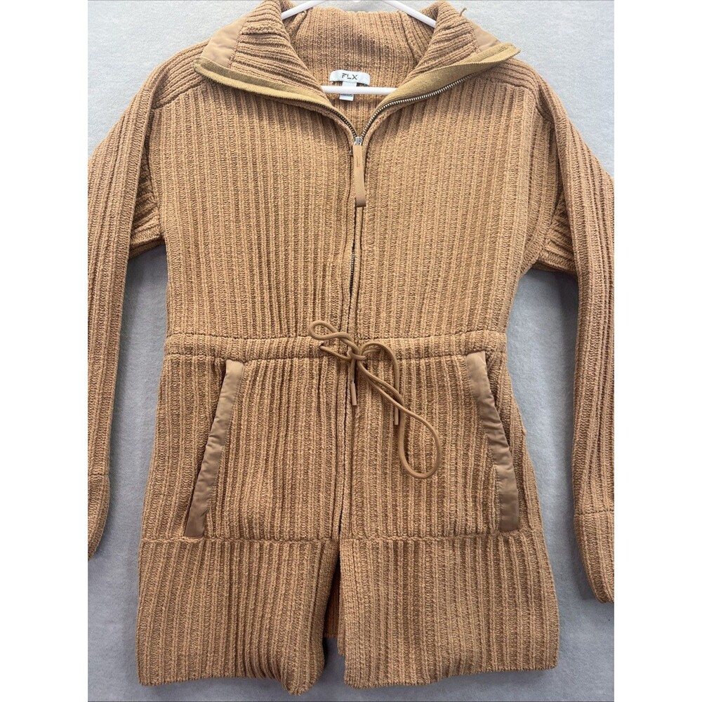 FLX Womens Commuter Zip Sweater Jacket Size M Brown Drawstring Waist